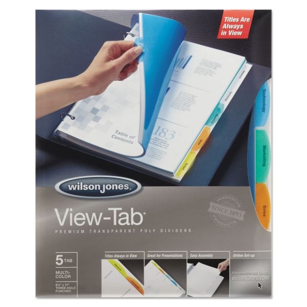 Wilson Jones View-Tab Transparent Index Dividers, 5-Tab, Multi-Color Tab, Letter, 1 Set