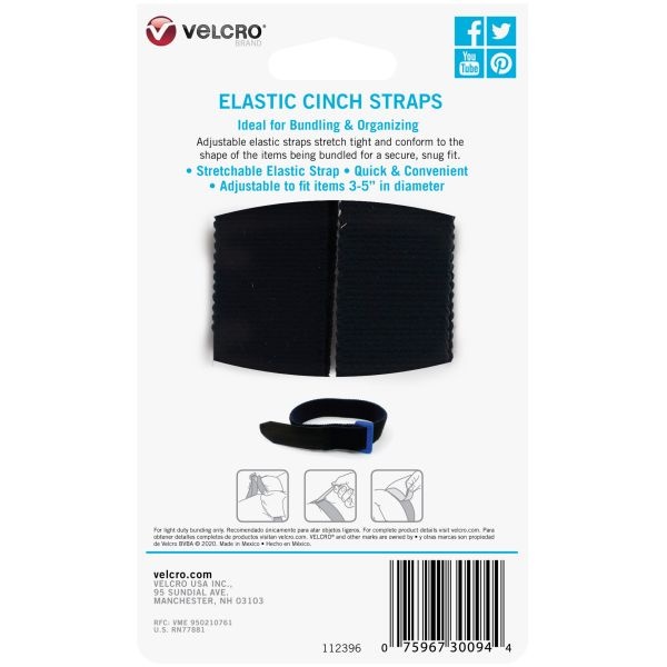 Velcro(R) Brand Elastic Cinch Strap 15"X1" 2/Pkg