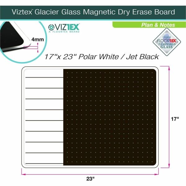 Viztex Glacier White & Black Plan & Grid Glass Dry Erase Board - 17" X 23"
