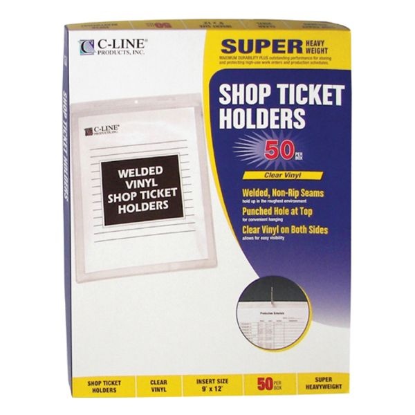 C-Line Clear Vinyl Shop Ticket Holders, Both Sides Clear, 50 Sheets, 9 X 12, 50/Box