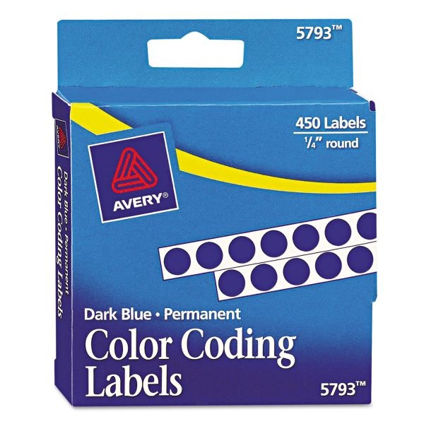 Avery Handwrite-Only Permanent Self-Adhesive Round Color-Coding Labels In Dispensers, 0.25" Dia, Dark Blue, 450/Roll, (5793)