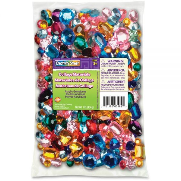 Creativity Street Acrylic Gemstones Classroom Pack, 1 Lb, Assorted Colors/Shapes/Sizes