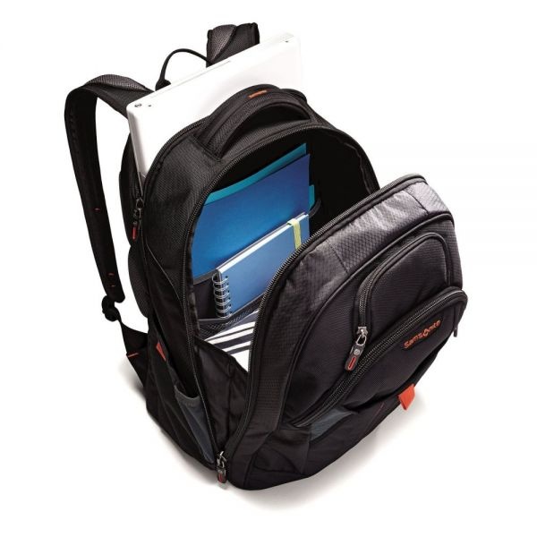 Samsonite Tectonic 2 Carrying Case (Backpack) For 17" Notebook - Black, Orange - Shock Resistant Interior, Slip Resistant Shoulder Strap - Poly Ballistic, Tricot Interior - Shoulder Strap, Handle - 18" Height X 13.3" Width X 8.6" Depth