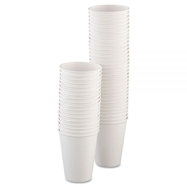 Single-Sided Poly Paper Hot Cups, 12 Oz, White, 50/Bag, 20 Bags/Carton