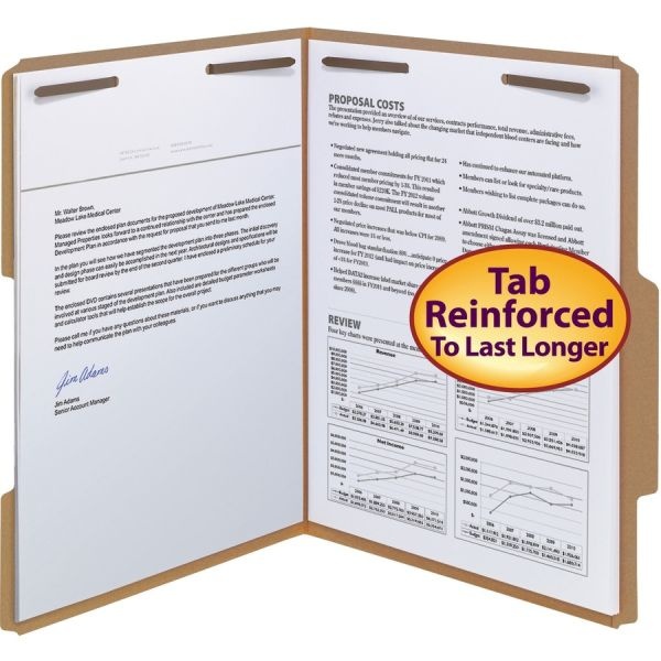 Smead Top Tab Fastener Folders, Guide-Height 2/5-Cut Tabs, 0.75" Expansion, 2 Fasteners, Letter Size, 11-Pt Kraft, 50/Box