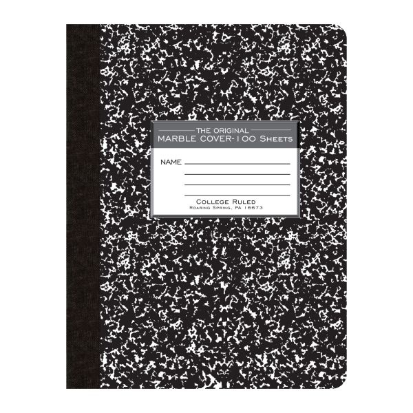 Roaring Spring Hardcover Marble Composition Book, Med/College Rule, Black Marble Cover, (100) 9.75 X 7.5 Sheet, 24/Ct