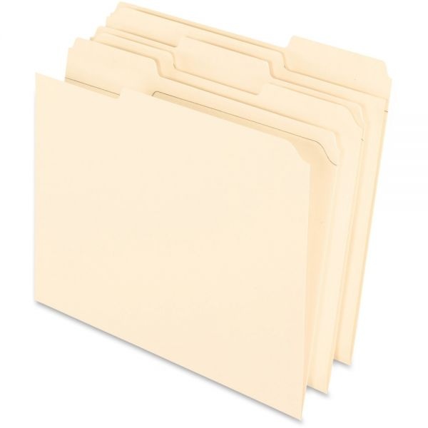 Pendaflex Reinforced Top File Folders, 1/3-Cut Tabs: Assorted Positions, Letter Size, Manila, 100/Box