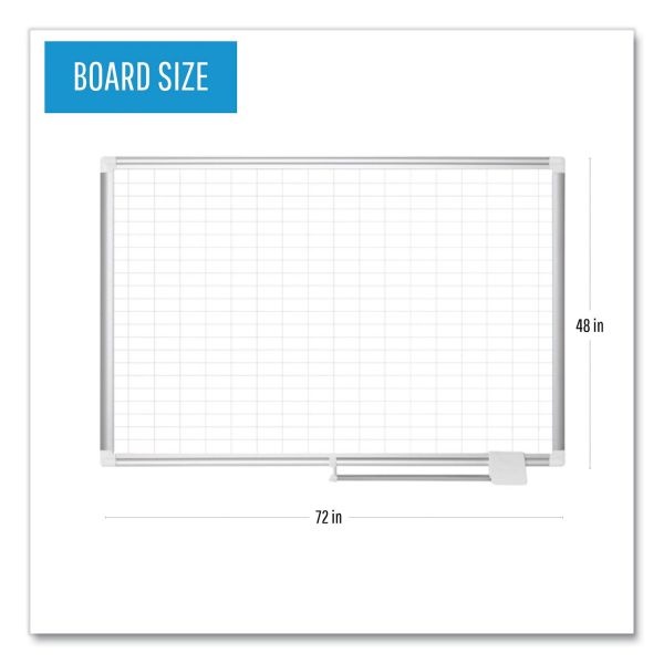 Mastervision Gridded Magnetic Steel Dry Erase Planning Board, 1 X 2 Grid, 72 X 48, White Surface, Silver Aluminum Frame