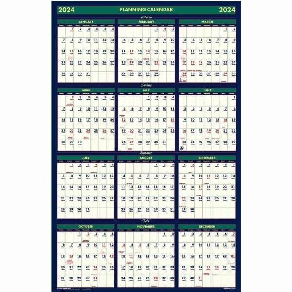 House Of Doolittle Four Seasons Business/Academic Recycled Wall Calendar, 24 X 37, 12-Month (July-June): 2023-2024, 12-Month (Jan To Dec): 2024
