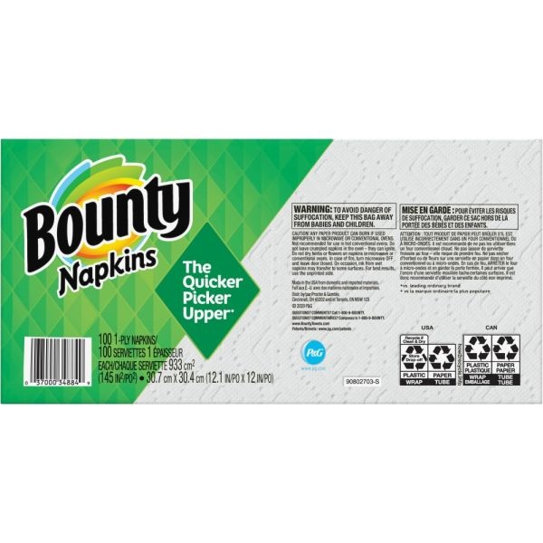 Bounty Everyday 1-Ply Napkins, 12-1/8" X 12", White, 100 Napkins Per Pack, Carton Of 20 Packs