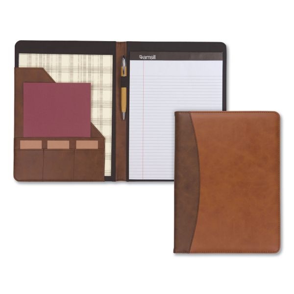 Samsill Two-Tone Padfolio With Spine Accent, 10.6W X 14.25H, Polyurethane, Tan/Brown
