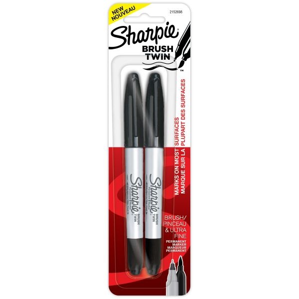 Sharpie Permanent Twin Brush Markers 2/Pkg