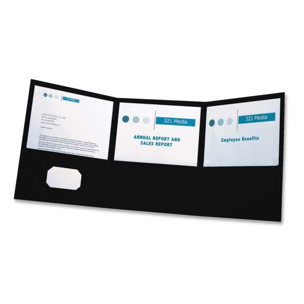 Oxford Tri-Fold Folder W/3 Pockets, 150-Sheet Capacity, Black, 20/Box