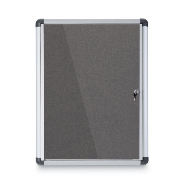 Mastervision Slim-Line Enclosed Fabric Bulletin Board, One Door, 28 X 38, Gray Surface, Aluminum Frame