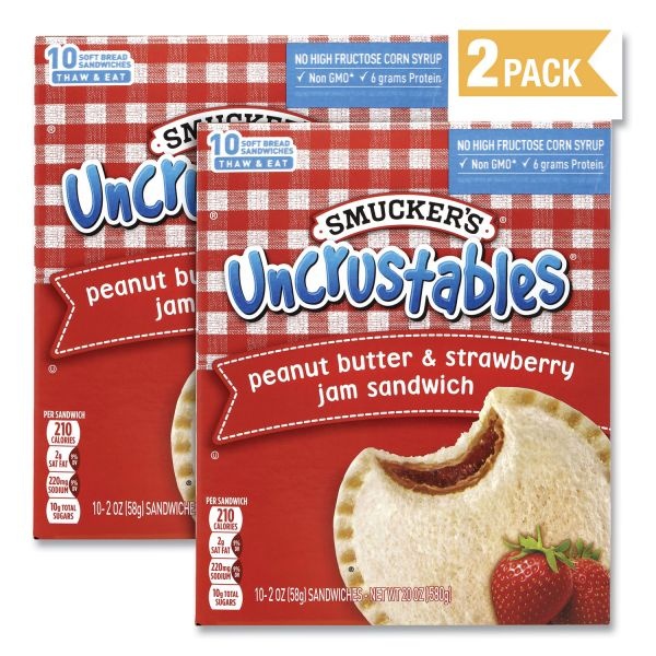Smucker's Uncrustables Soft Bread Sandwiches, Strawberry Jam, 2 Oz, 10 Sandwiches/Pack, 2 Packs/Box