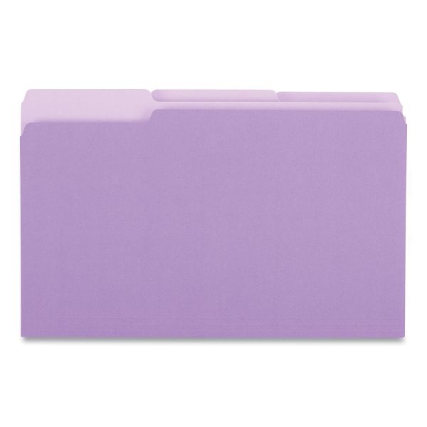 Universal Interior File Folders, 1/3-Cut Tabs: Assorted, Legal Size, 11-Pt Stock, Violet, 100/Box