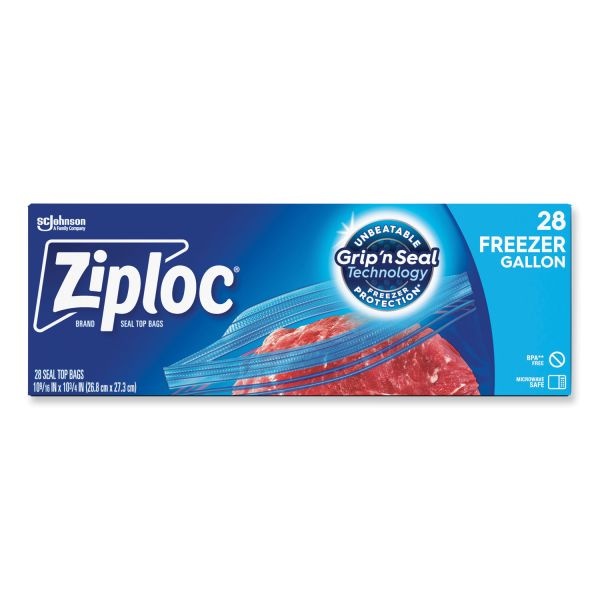Ziploc Zipper Freezer Bags, 1 Gal, 2.7 Mil, 9.6" X 12.1", Clear, 28 Bags/Box, 9 Boxes/Carton