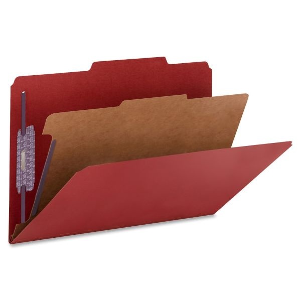 Smead Classification Folders, Presentation With Safeshield Fasteners, 1 Divider, 2" Expansion, Legal Size, 50% Recycled, Bright Red, Box Of 10