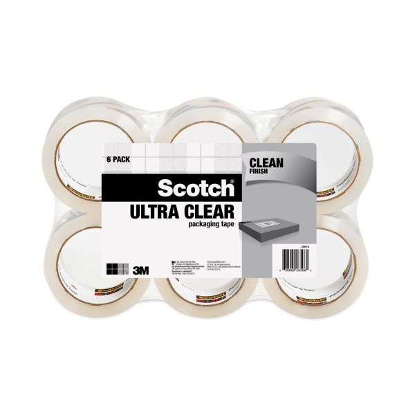 Scotch Ultra Clear Packaging Tape, 3" Core, 1.88" X 54.6 Yds, 6/Pack