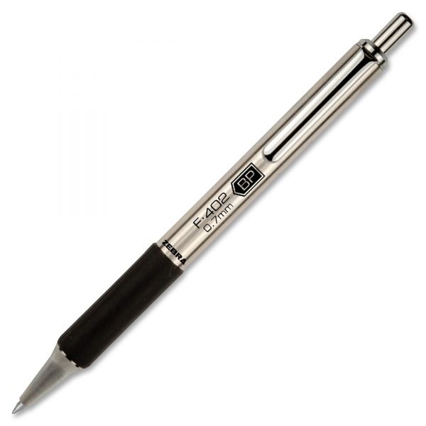 Zebra F-402 Ballpoint Retractable Pen, Black Ink, Fine, 1 Each