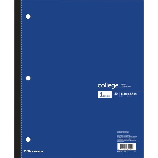 Wireless Notebook, 8-1/2" X 11", 1 Subject, College Ruled, 80 Sheets, Blue