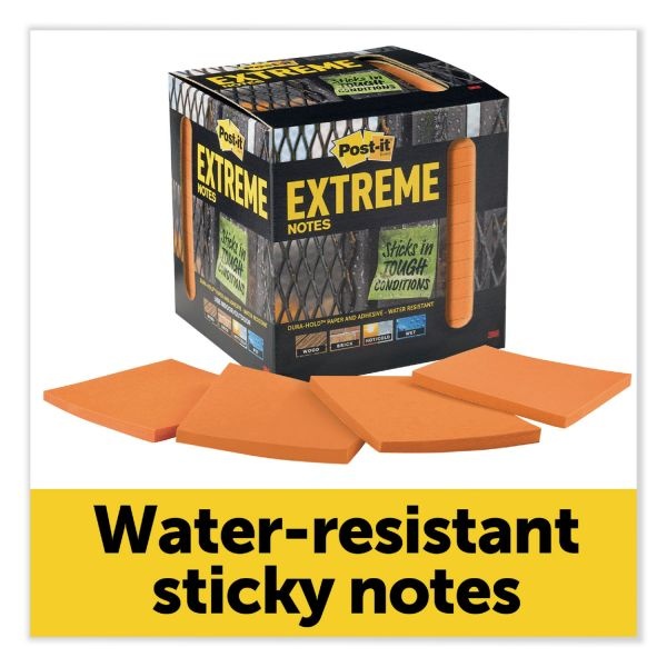 Post-It Extreme Notes Water-Resistant Self-Stick Notes, 3" X 3", Orange, 45 Sheets/Pad, 12 Pads/Pack