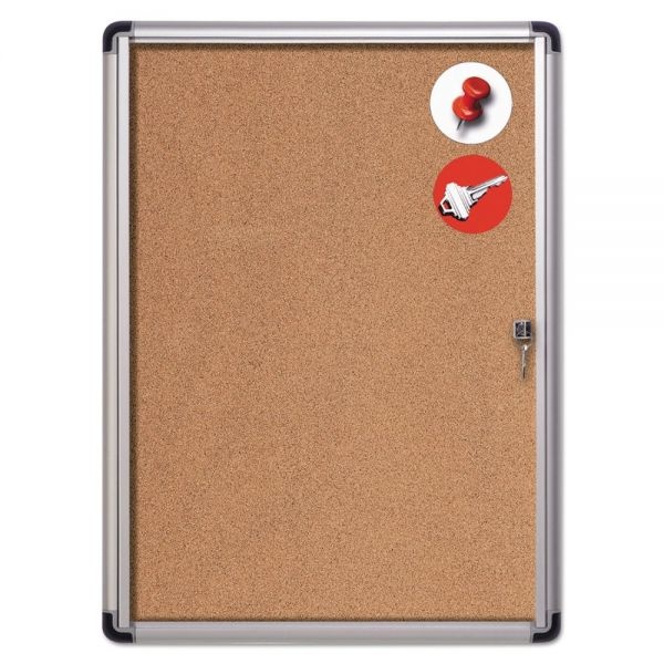 Mastervision Slim-Line Enclosed Cork Bulletin Board, One Door, 28 X 38, Cork Surface, Aluminum Frame