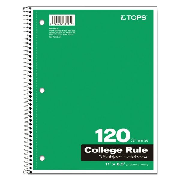 Tops Coil Lock Wirebound Notebooks, College/Medium, 11 X 8 1/2, White, 120 Sheets