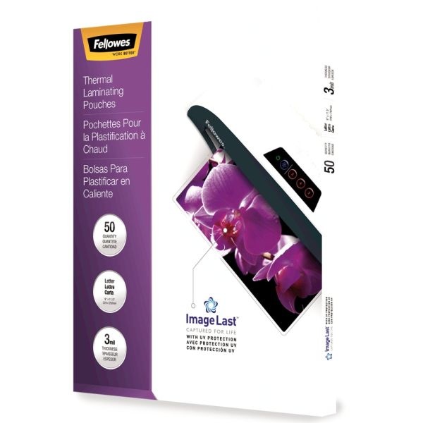 Fellowes Imagelast Thermal Laminating Pouches, Uv Protection, 9" X 11 1/2", 3 Mil, Glossy, Pack Of 50