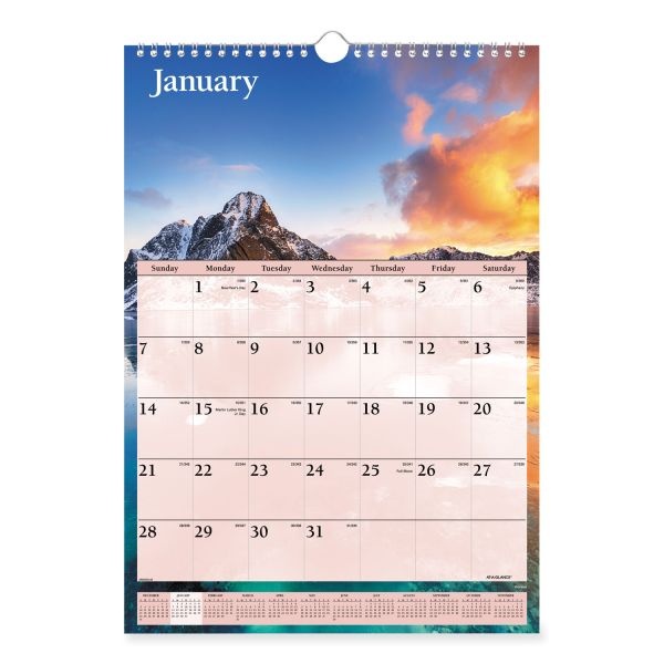 At-A-Glance Scenic Monthly Wall Calendar, Scenic Landscape Photography, 12 X 17, White/Multicolor Sheets, 12-Month (Jan To Dec): 2024