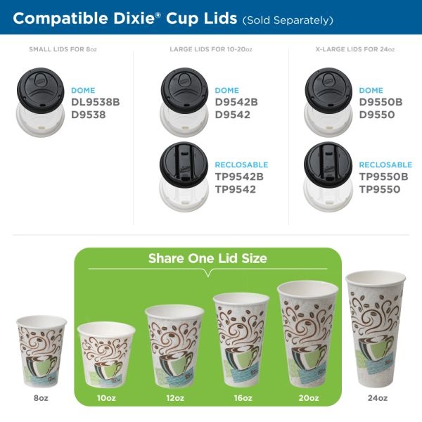 Dixie Perfectouch Hot Cups And Lids, 12 Oz, Multicolor, Pack Of 50 Cups And Lids