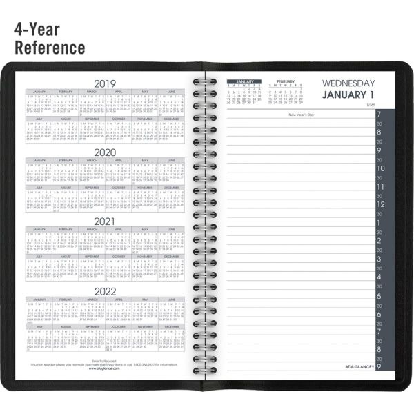 At-A-Glance Daily Appointment Book With 30-Minute Appointments, 8 X 5, Black Cover, 12-Month (Jan To Dec): 2024
