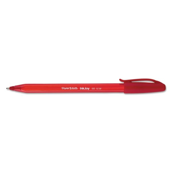 Paper Mate Inkjoy 100 Ballpoint Pen, Stick, Medium 1 Mm, Red Ink, Translucent Red Barrel, Dozen