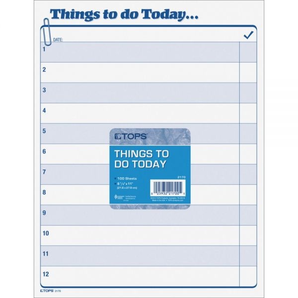 Tops "Things To Do Today" Daily Agenda Pad, 8.5 X 11, 1/Page, 100 Forms