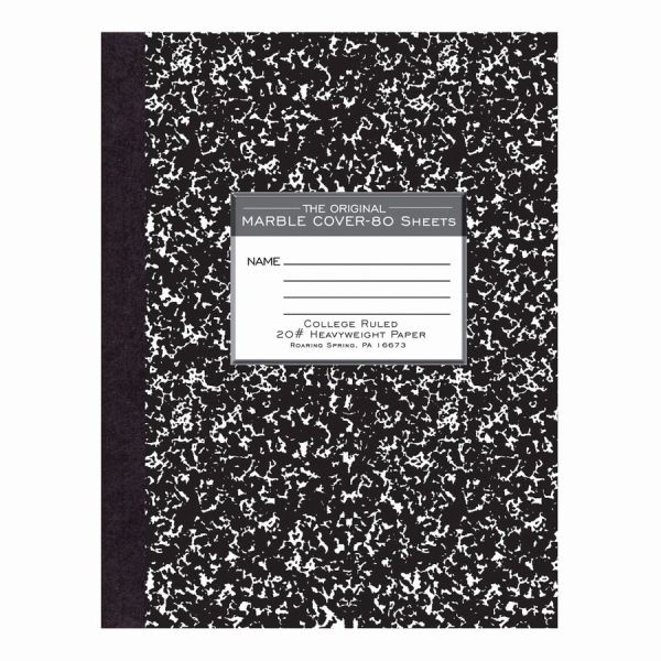 Roaring Spring Hardcover Composition Book, Med/College Rule, Black Marble Cover, (80) 10.25 X 7.88 Sheet, 24/Ct