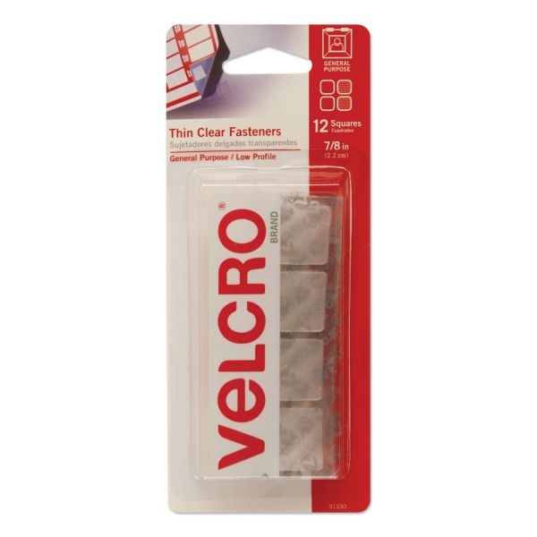 Velcro Brand Sticky-Back Fasteners, Removable Adhesive, 0.88" X 0.88", Clear, 12/Pack