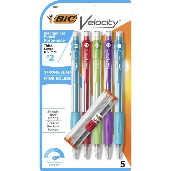 Bic Velocity Mechanical Pencils, 0.9Mm, Assorted Barrel Colors, Pack Of 5