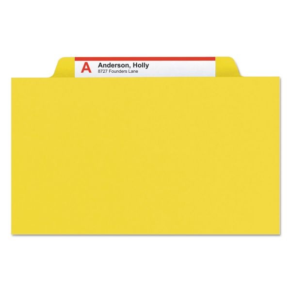 Smead Four-Section Pressboard Top Tab Classification Folders With Safeshield Fasteners, 1 Divider, Legal Size, Yellow, 10/Box
