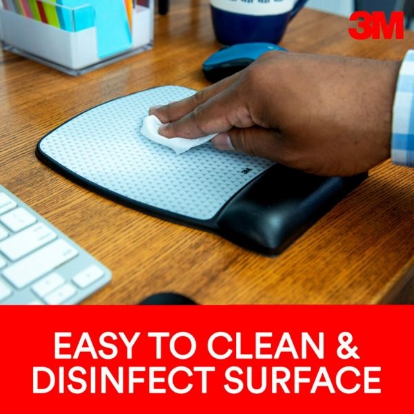 3M Antimicrobial Gel Large Mouse Pad With Wrist Rest, 9.25 X 8.75, Black