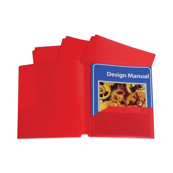 C-Line Two-Pocket Heavyweight Poly Portfolio Folder, 3-Hole Punch, 11 X 8.5, Red, 25/Box