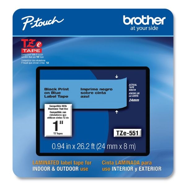 Brother P-Touch Tze Laminated Removable Label Tapes, 0.94" X 26.2 Ft, Black On Blue
