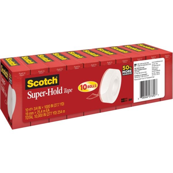 Scotch Super-Hold Tape, 3/4" X 1,000", Clear, Pack Of 10 Rolls