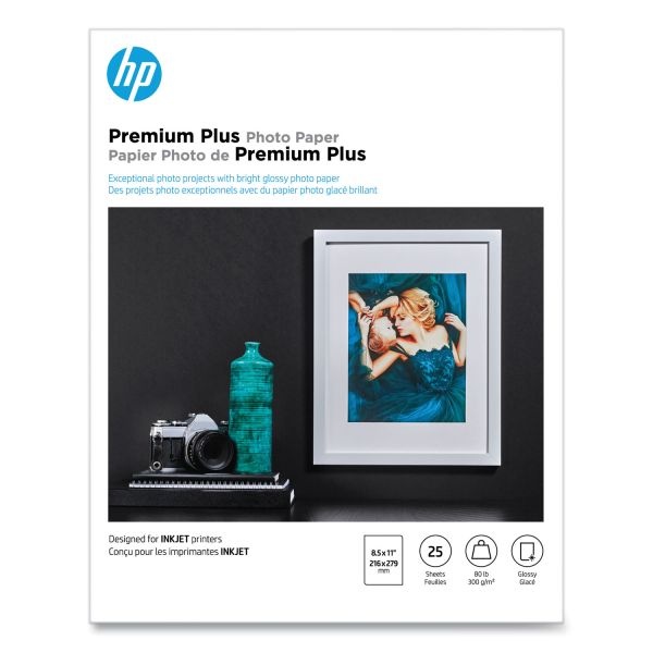 Hp Premium Plus Photo Paper For Inkjet Printers, Glossy, Letter Size (8 1/2" X 11"), 80 Lb., Pack Of 25 Sheets (Cr670a)