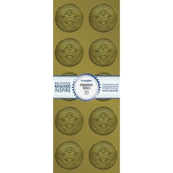 Geographics Embossed Seals, 2", Gold Excellence, Pack Of 50