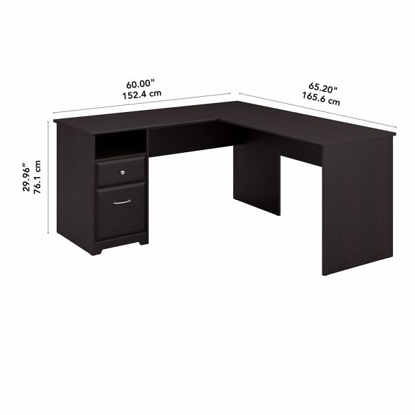 Bush Furniture Cabot 60W L Shaped Computer Desk With Drawers In Espresso Oak