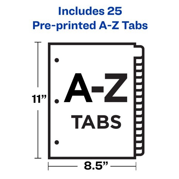 Avery A-Z Dividers For 3 Ring Binders, Pre-Printed Black Leatherette Tabs, 25-Tabs, 1 Binder Divider Set