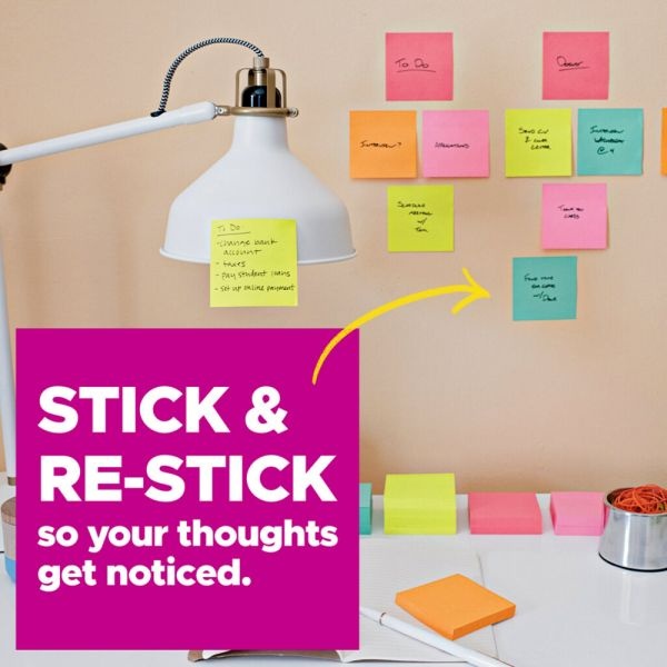 Post-It Super Sticky Notes, 4 In X 4 In, 6 Pads, 90 Sheets/Pad, 2X The Sticking Power, Canary Yellow, Lined