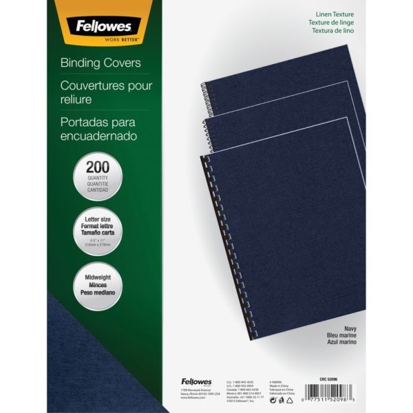 Fellowes Linen Classic Presentation Covers, 8 1/2" 11", Navy, Pack Of 200