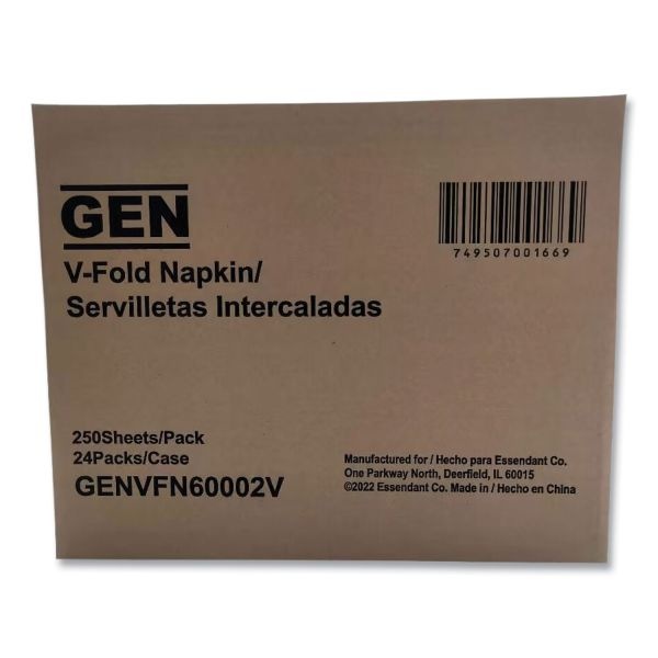 Gen Premium Interfold Pop-Up Dispenser Napkin, 6.5 X 8.3, White, 250/Pack, 24 Packs/Carton