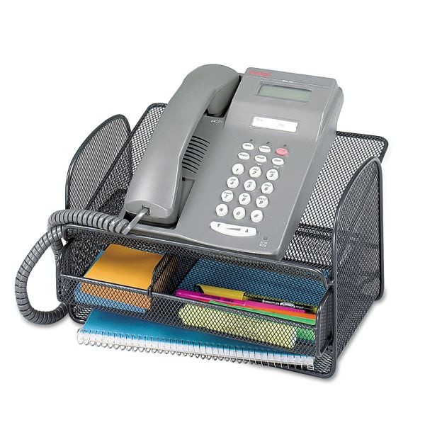 Safco Onyx Mesh Telephone Stand With Drawer, 7"H X 11 3/4"W X 9 1/4"D, Black